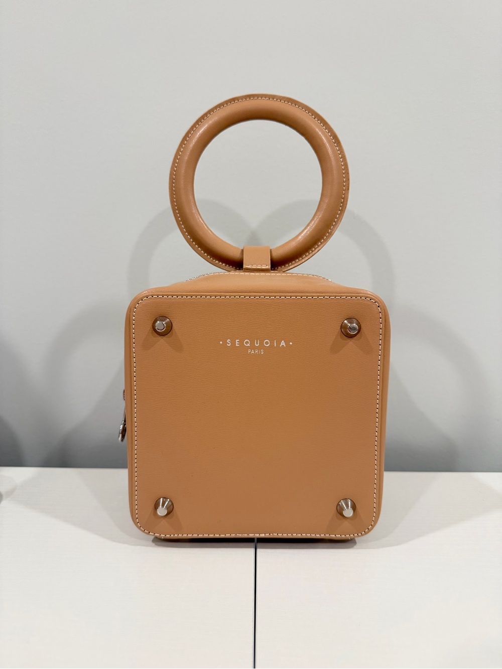 Sequoia Tan Leather Ring-Handle Mini Box Bag